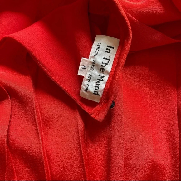 Vtg In The Mood Red Orange Pleated Day Dress - size 8 - Picture 11 of 16